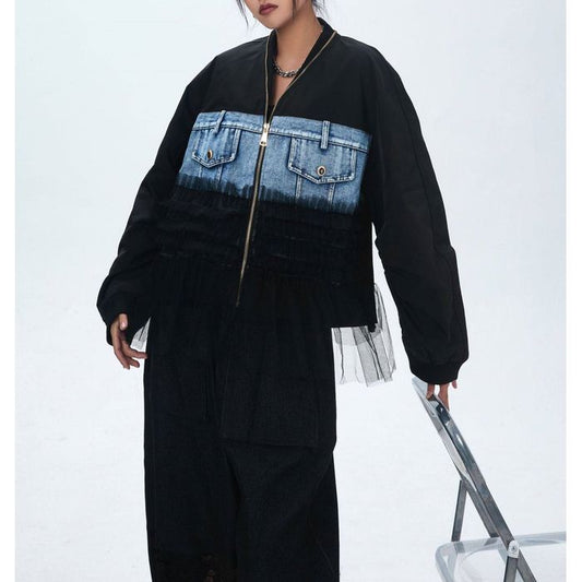 デニム チュール ジップアップ ジャケット 10014