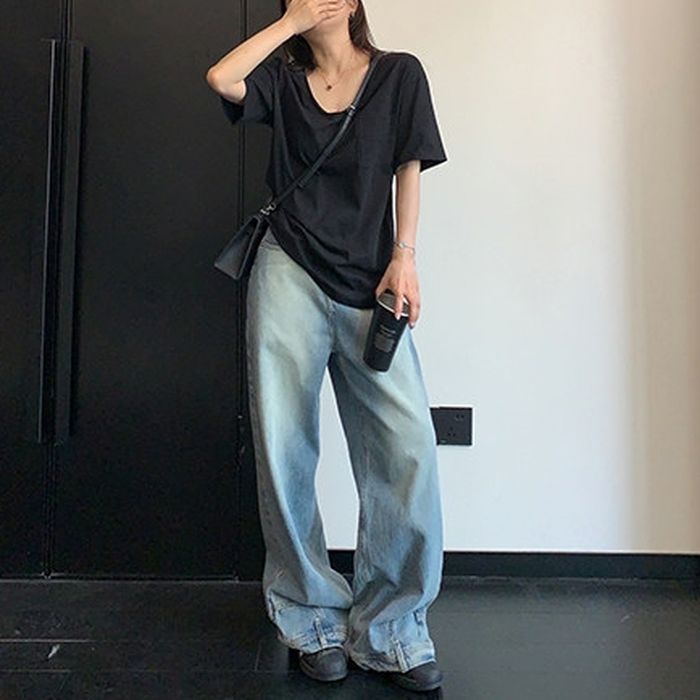 ポケット付 Vネック Tシャツ 10221