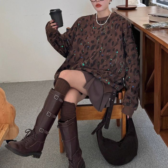 ペイント＆レオパード プルオーバー 10019