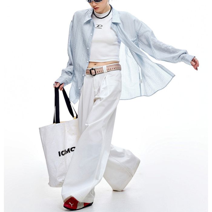 ロゴ刺繍 シア―シャツ 10096