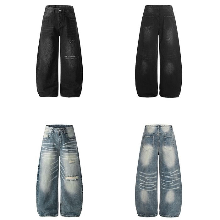 ワイドレッグ ダメージジーンズ 10028