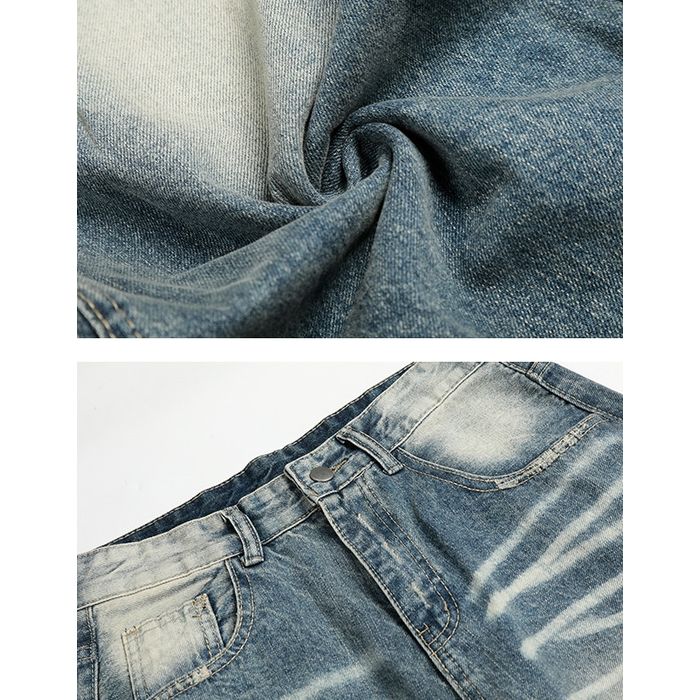 ワイドレッグ ダメージジーンズ 10028