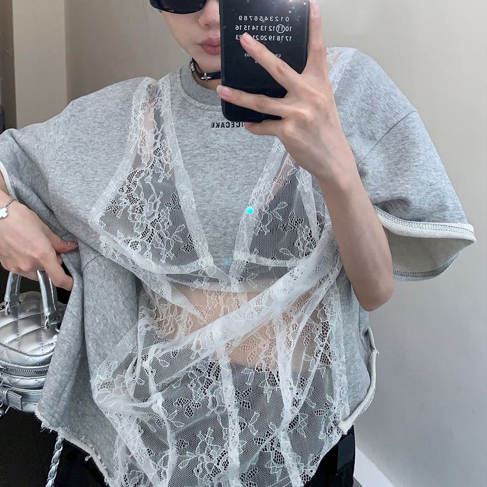 シア―レース切替 Tシャツ 10093