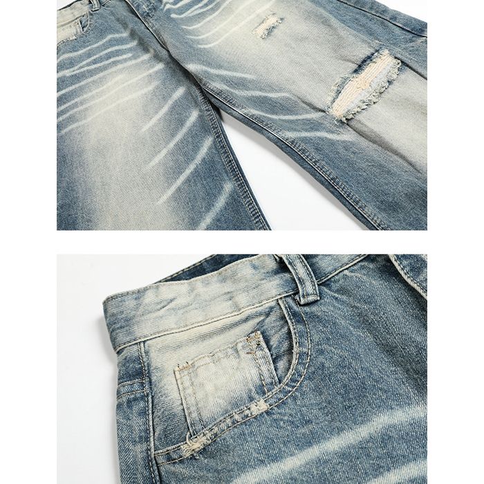 ワイドレッグ ダメージジーンズ 10028