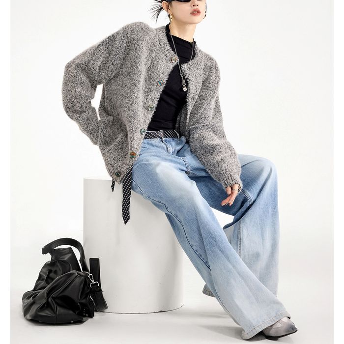 コントラストボタン カーディガン 10097