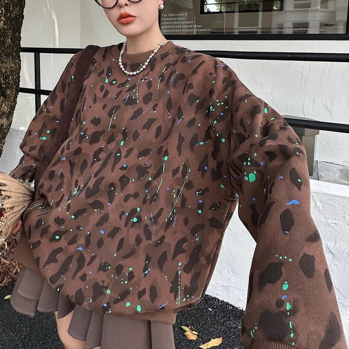 ペイント＆レオパード プルオーバー 10019