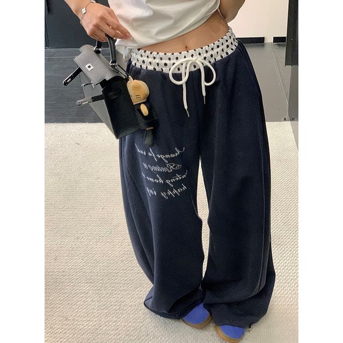 ドット柄ウエスト レタリング ワイドパンツ 10027