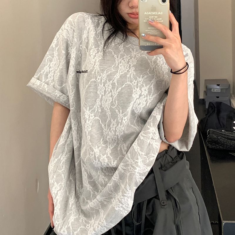 刺繍レース オーバーサイズTシャツ 10038