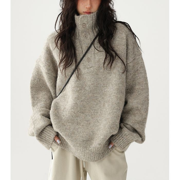 ボタンハイネック ニット 10042