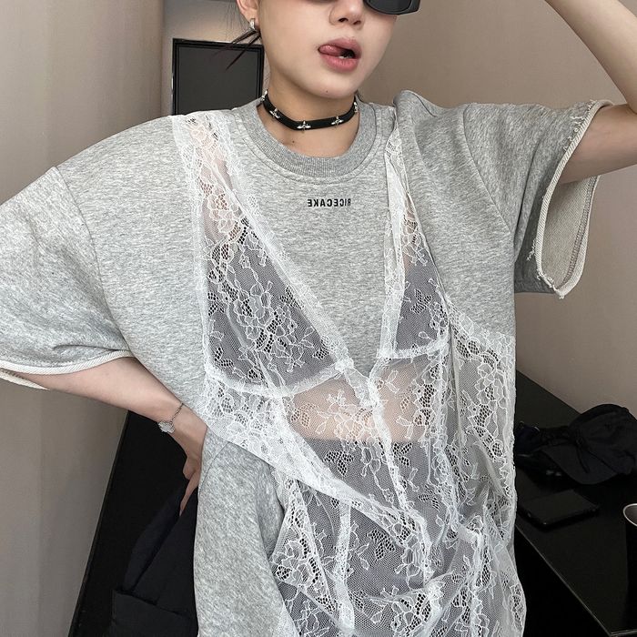 シア―レース切替 Tシャツ 10093