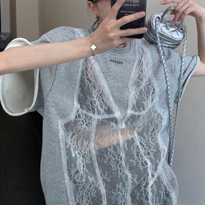 シア―レース切替 Tシャツ 10093