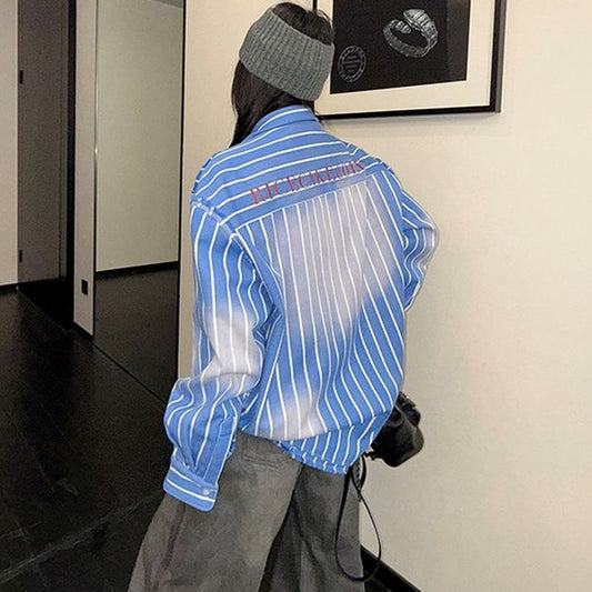 ユーズド加工 ストライプシャツ 10109