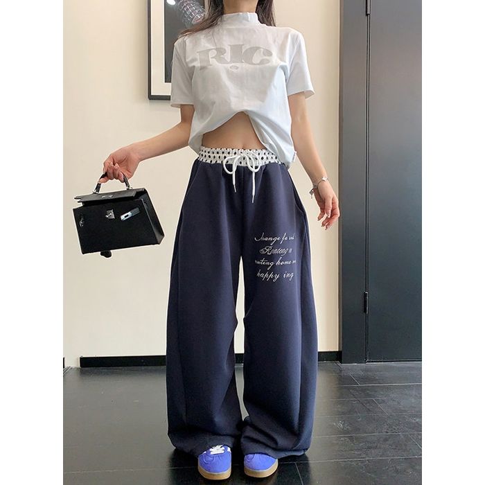 ドット柄ウエスト レタリング ワイドパンツ 10027