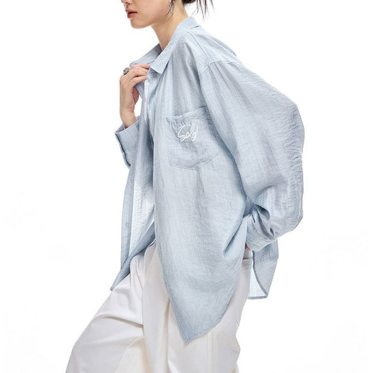 ロゴ刺繍 シア―シャツ 10096