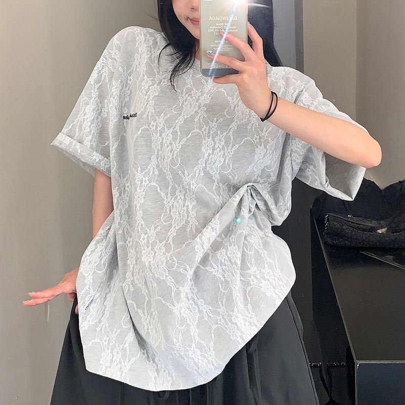刺繍レース オーバーサイズTシャツ 10038