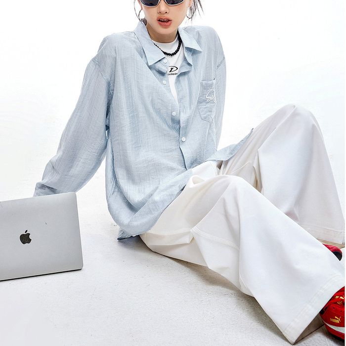 ロゴ刺繍 シア―シャツ 10096