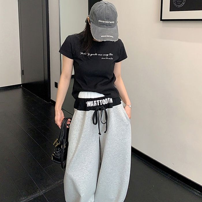 カラーブロック ロゴウエスト ワイドパンツ 10029