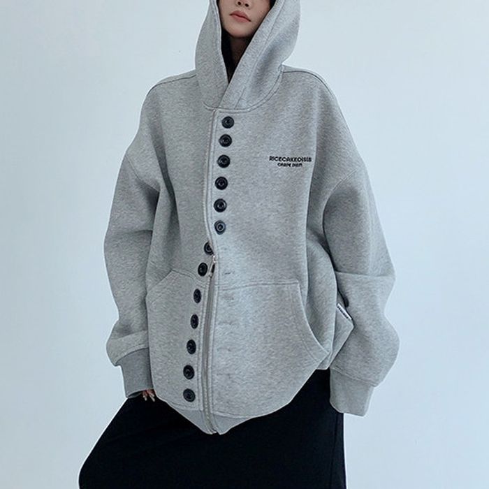 ボタン＆ジップ フード付きアウター 10025