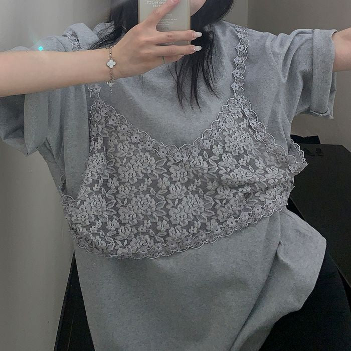 レースキャミ レイヤード Tシャツ 10081