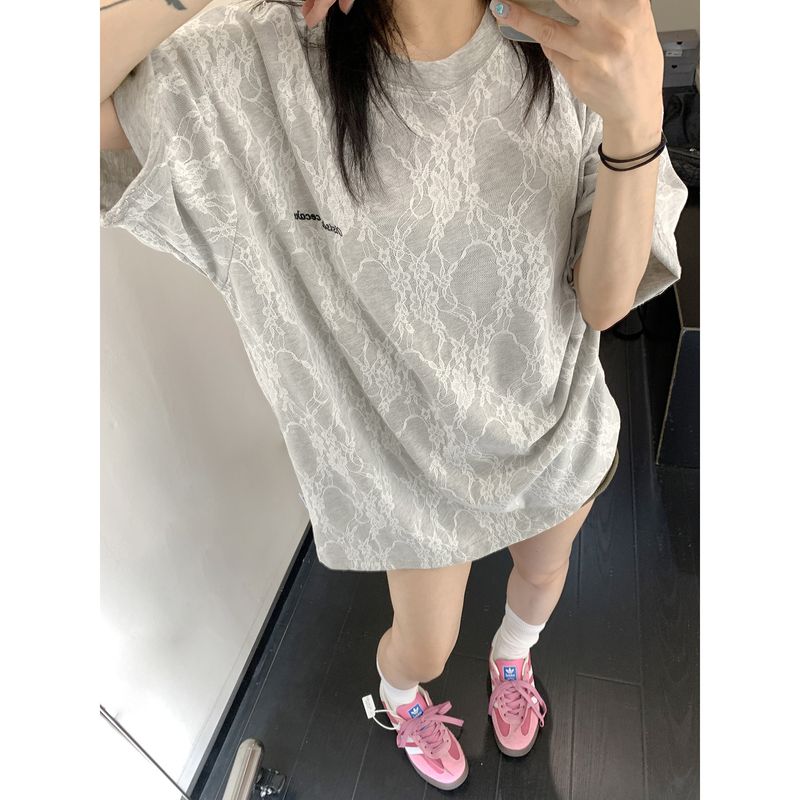 刺繍レース オーバーサイズTシャツ 10038