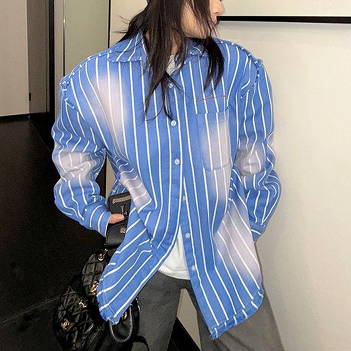 ユーズド加工 ストライプシャツ 10109