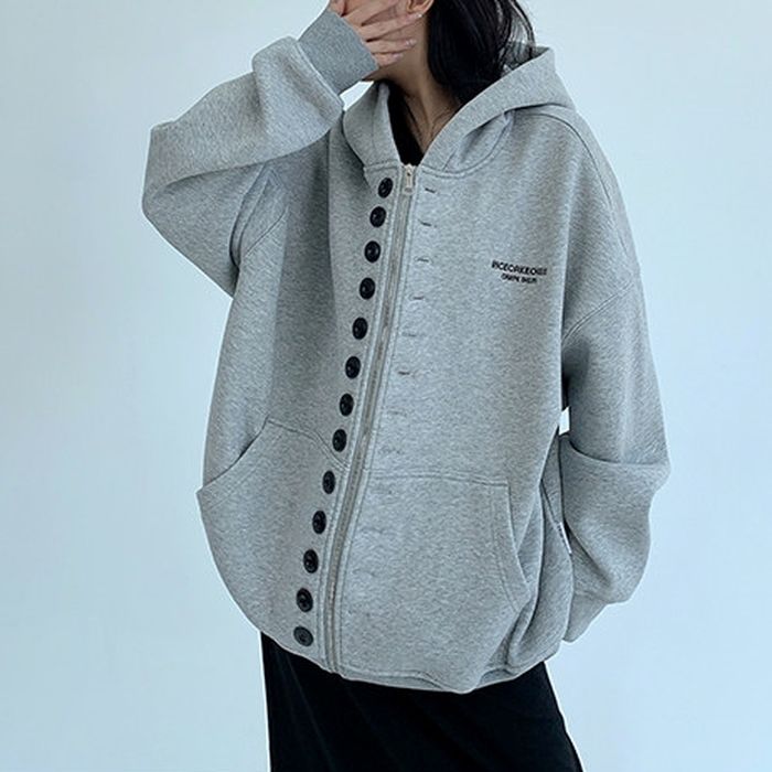 ボタン＆ジップ フード付きアウター 10025