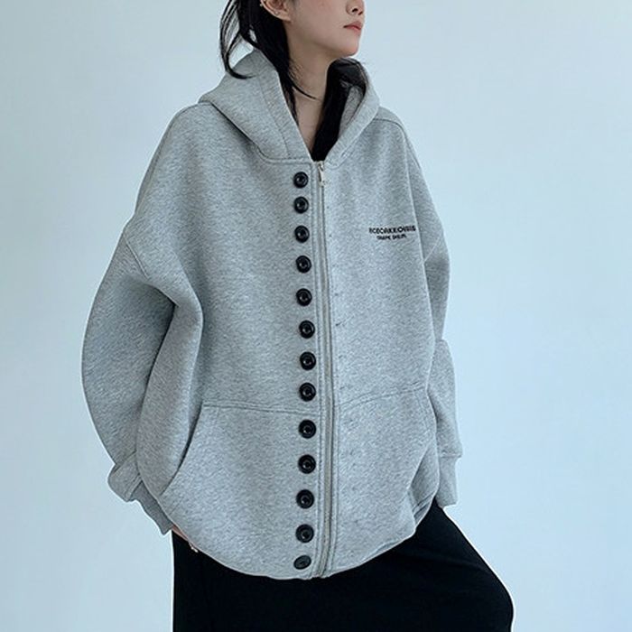 ボタン＆ジップ フード付きアウター 10025