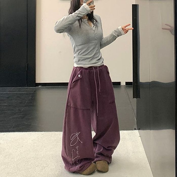 ロゴ刺繍 ワイドパンツ 10024