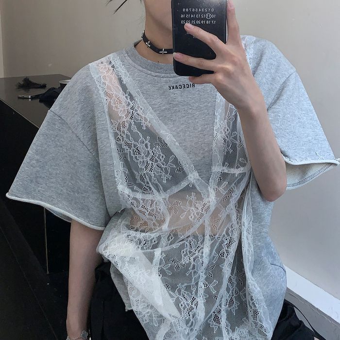 シア―レース切替 Tシャツ 10093