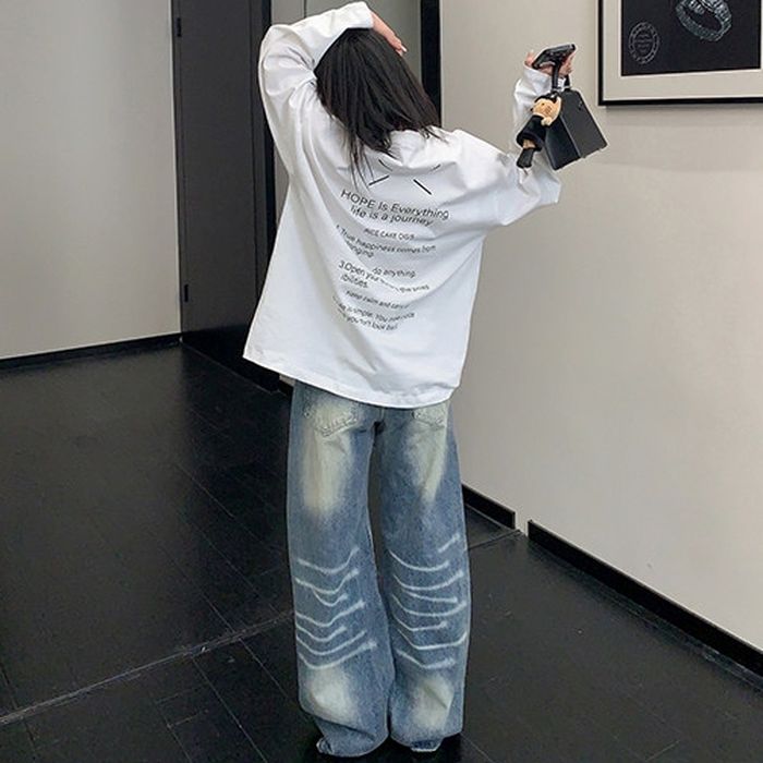 ワイドレッグ ダメージジーンズ 10028