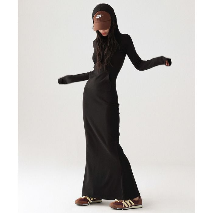 フード付 マキシワンピース 10049