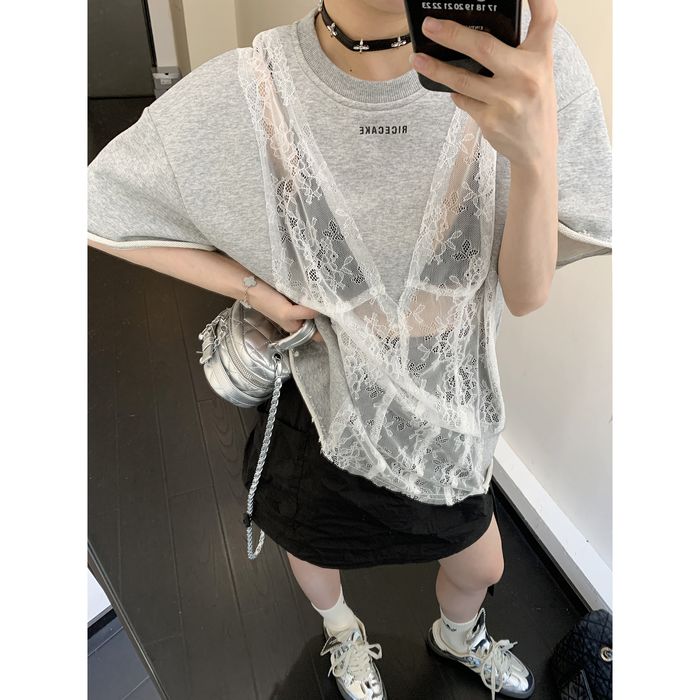 シア―レース切替 Tシャツ 10093