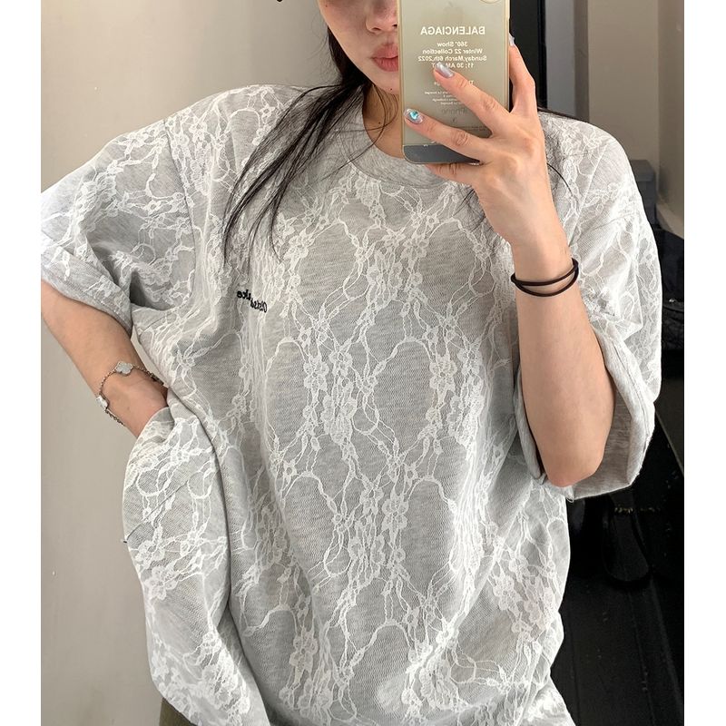 刺繍レース オーバーサイズTシャツ 10038