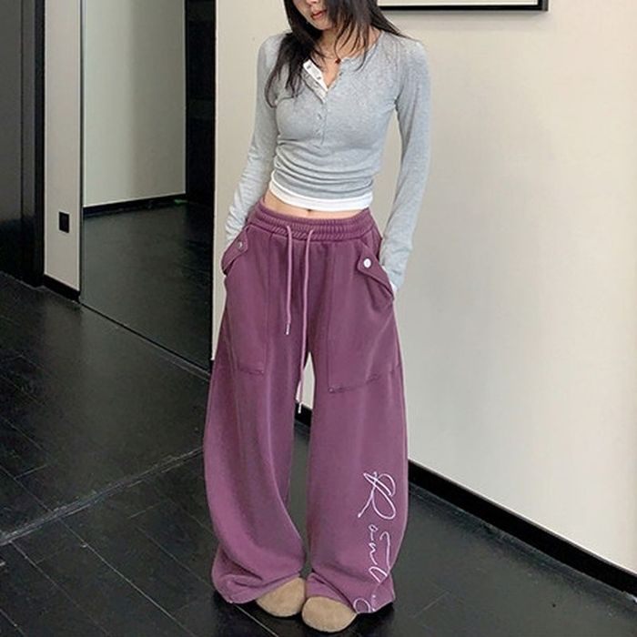 ロゴ刺繍 ワイドパンツ 10024