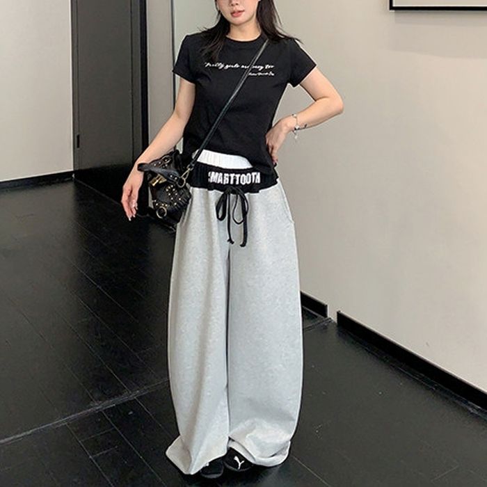 カラーブロック ロゴウエスト ワイドパンツ 10029