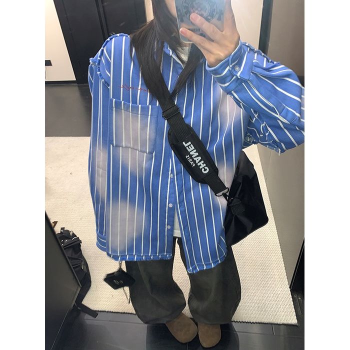 ユーズド加工 ストライプシャツ 10109