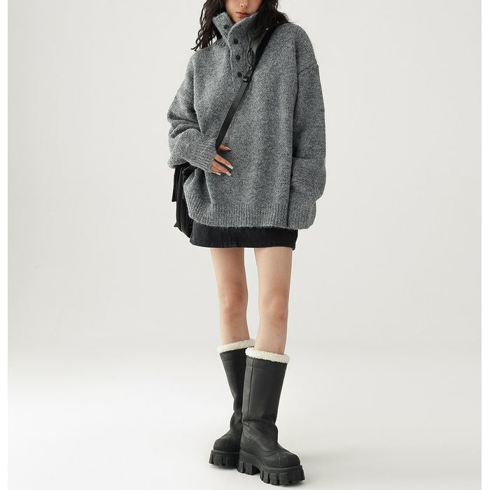 ボタンハイネック ニット 10042