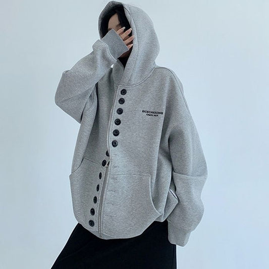 ボタン＆ジップ フード付きアウター 10025