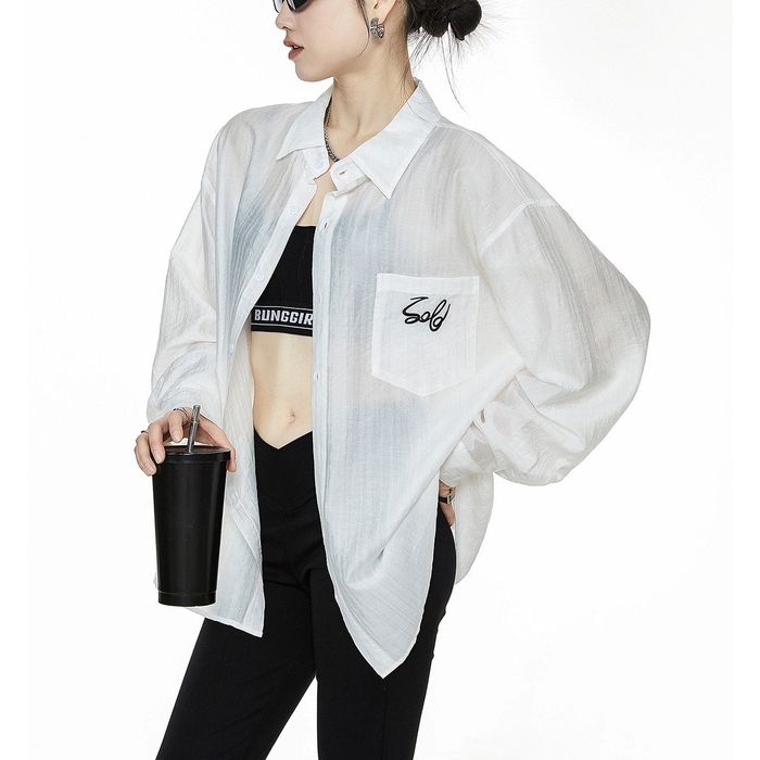 ロゴ刺繍 シア―シャツ 10096