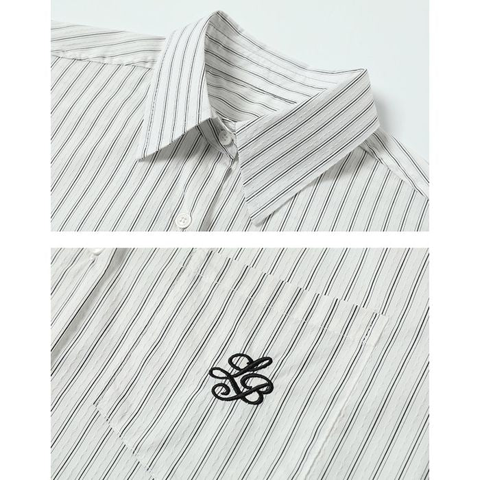 刺繍入り ストライプ柄 シャツ 10177