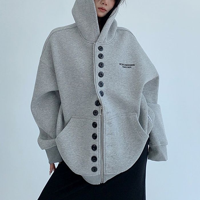 ボタン＆ジップ フード付きアウター 10025