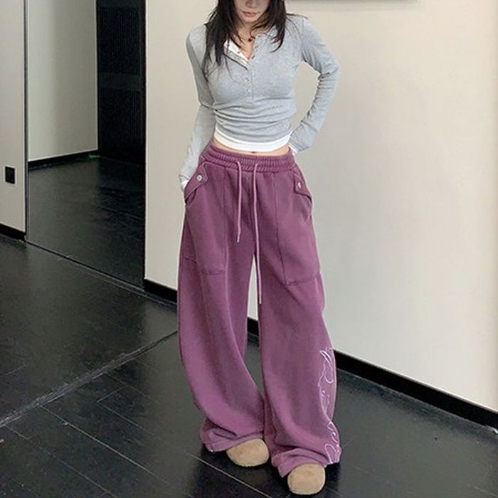 ロゴ刺繍 ワイドパンツ 10024