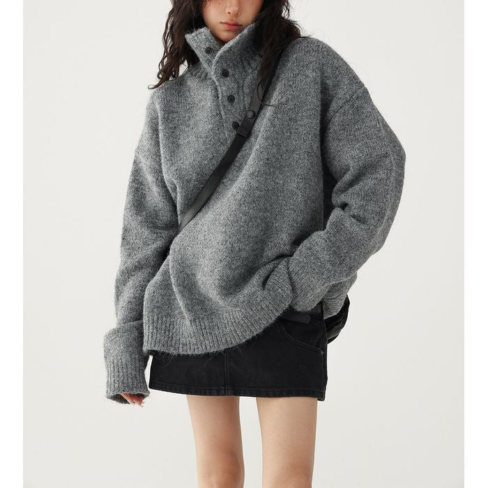 ボタンハイネック ニット 10042