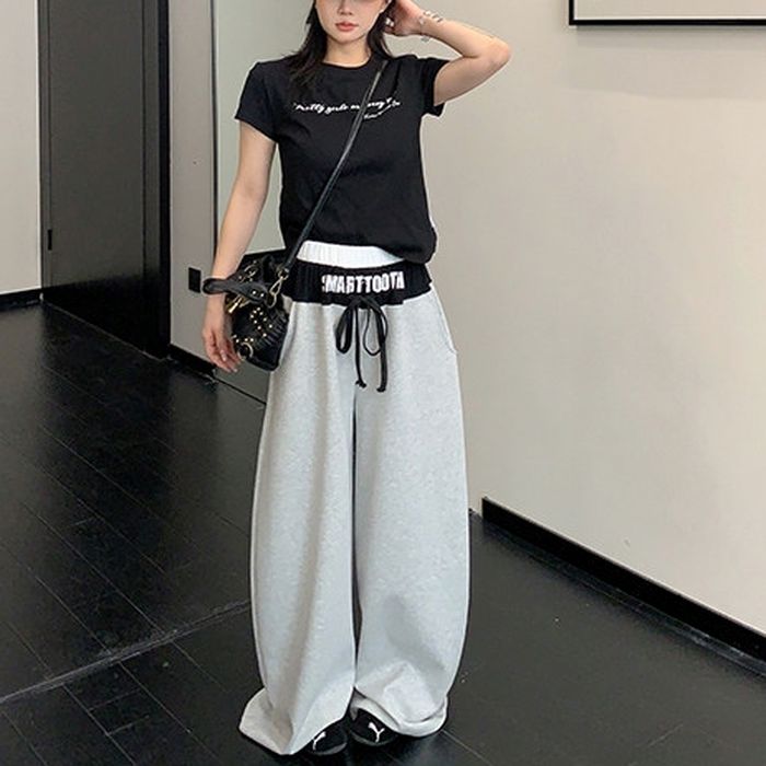 カラーブロック ロゴウエスト ワイドパンツ 10029