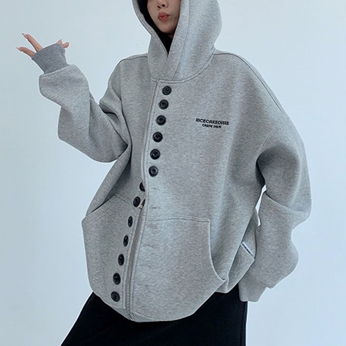 ボタン＆ジップ フード付きアウター 10025