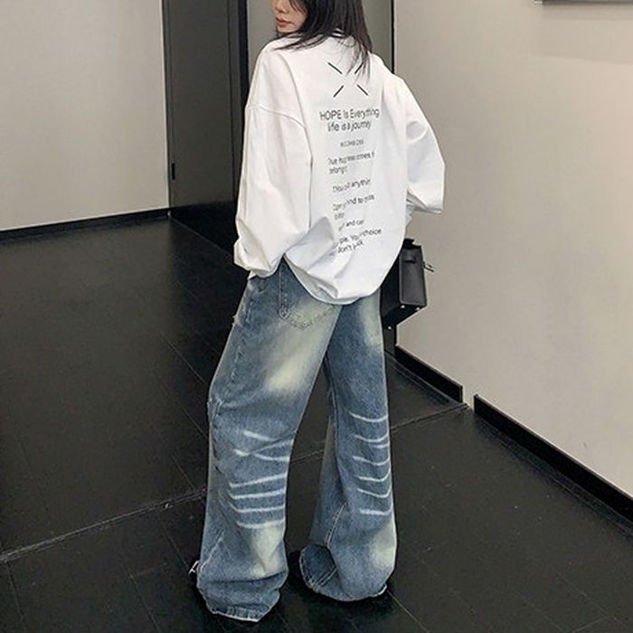 ワイドレッグ ダメージジーンズ 10028