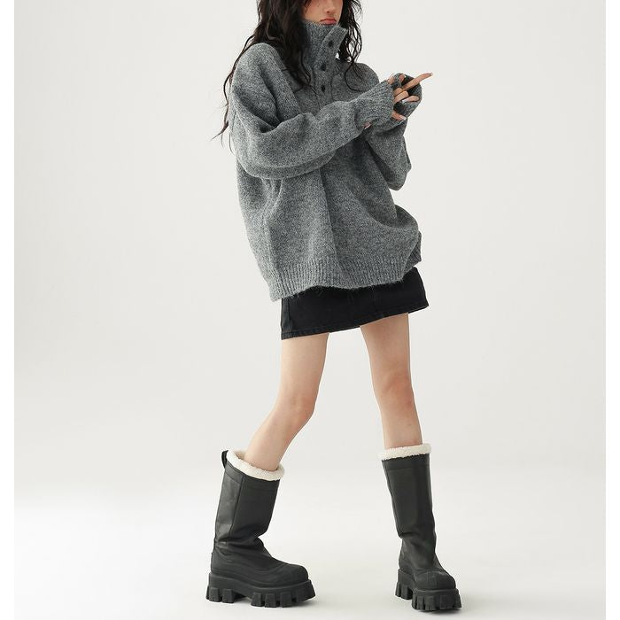 ボタンハイネック ニット 10042