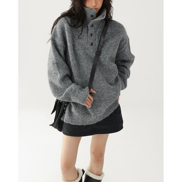 ボタンハイネック ニット 10042