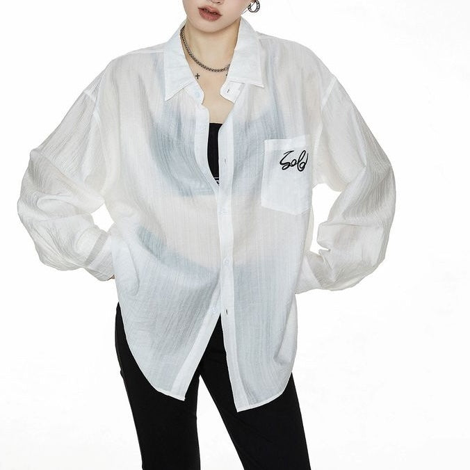 ロゴ刺繍 シア―シャツ 10096