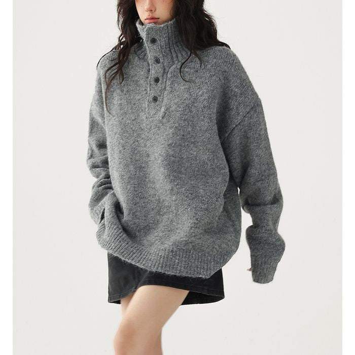 ボタンハイネック ニット 10042